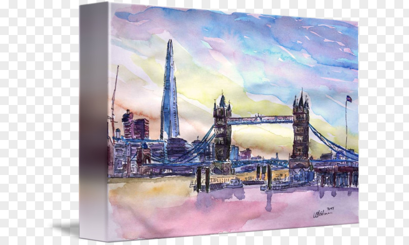 London Tower Bridge The Shard Watercolor Painting Art PNG