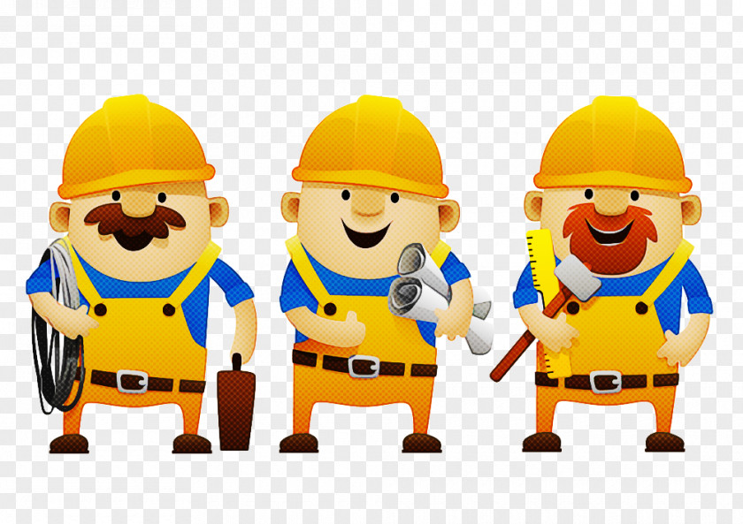 Cartoon Construction Worker Yellow Animation Personal Protective Equipment PNG