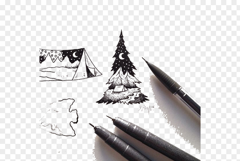 Hand-painted Christmas Tree Tattoo Drawing Idea Art Sketch PNG