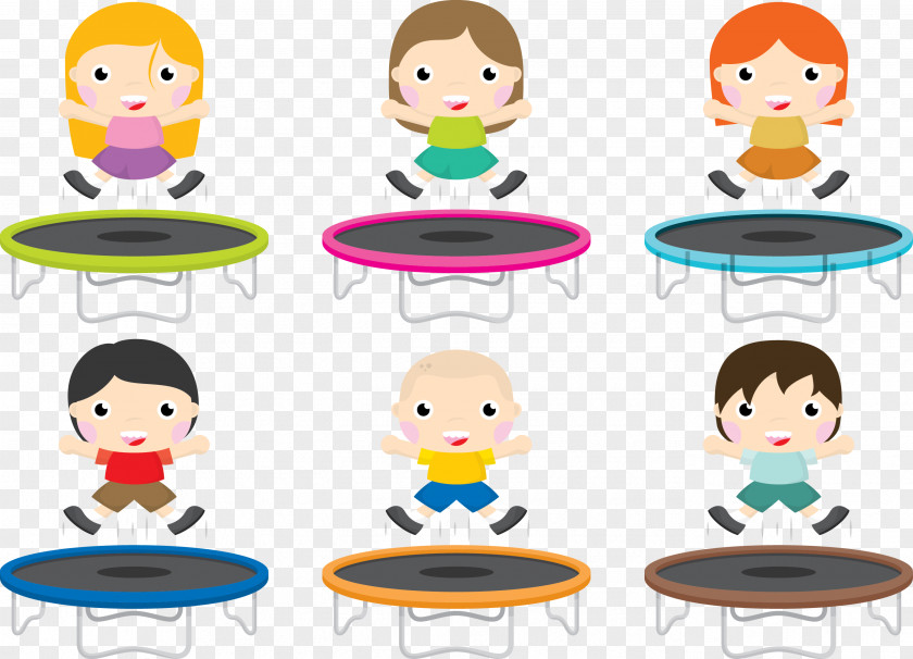 Vector Children Playing Trampoline Clip Art PNG