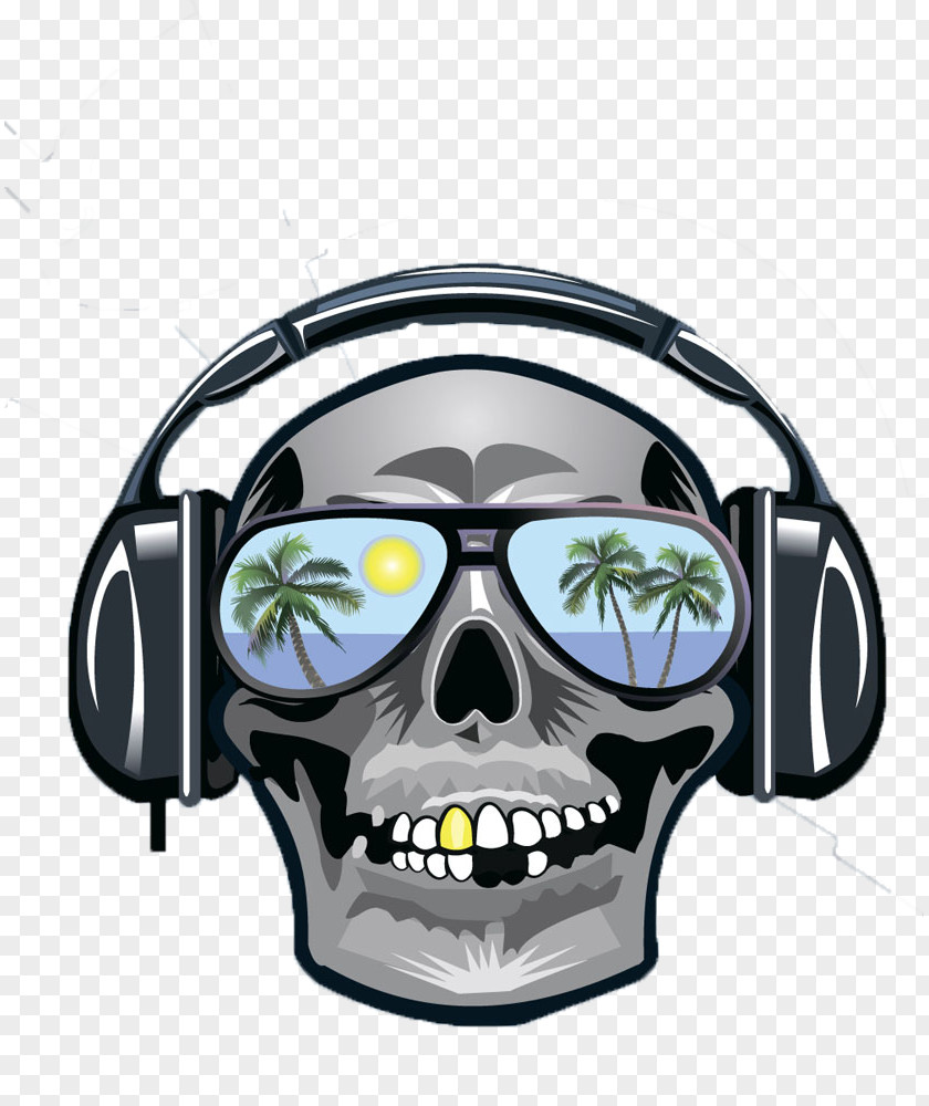 Skeleton Wearing Headphones Microphone Disc Jockey Skull PNG