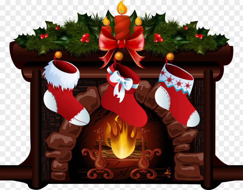 Christmas Socks On The Stove Tapestry Santa Claus Stocking PNG