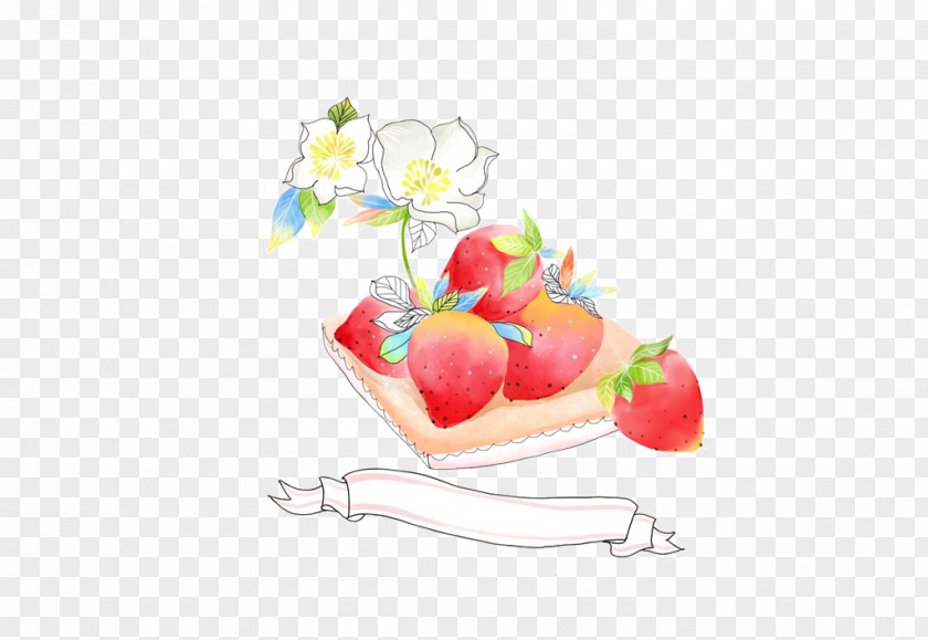 Strawberry Cake Illustration Digital Painting Image PNG