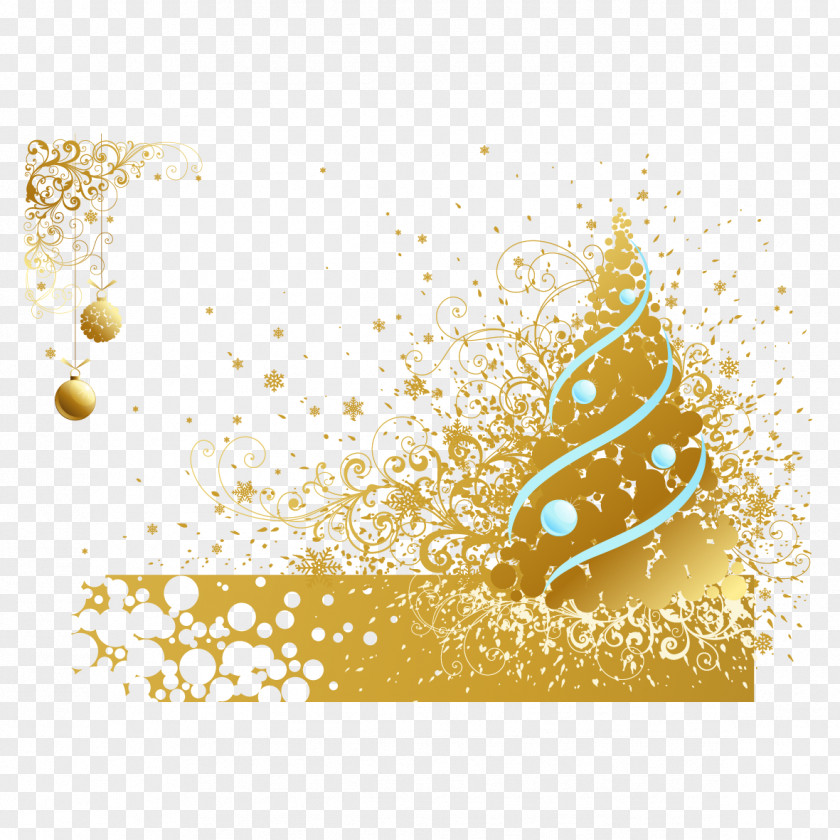 Vector Christmas Tree And Golden Ribbon Euclidean PNG
