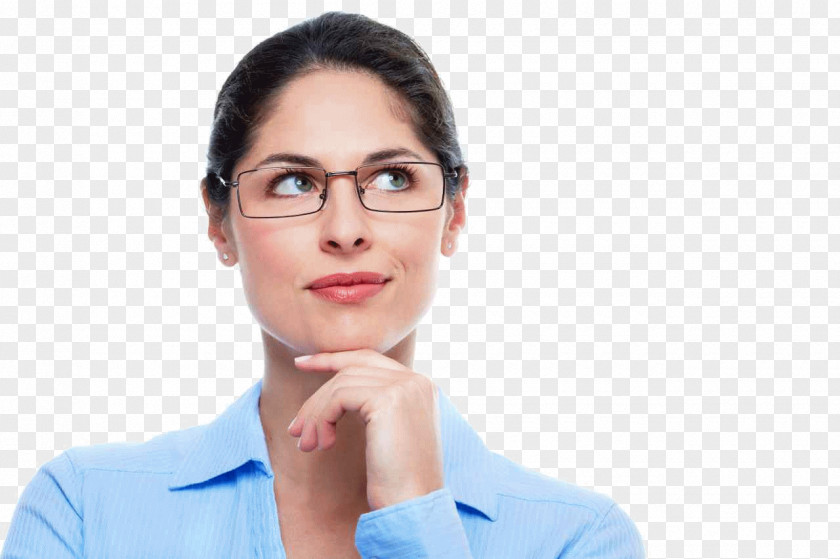 Thinking Woman Glasses Human Behavior Business Chin Beauty PNG