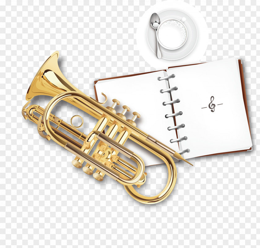 Vector Elegant Book Musical Instruments Material Cornet Trumpet PNG