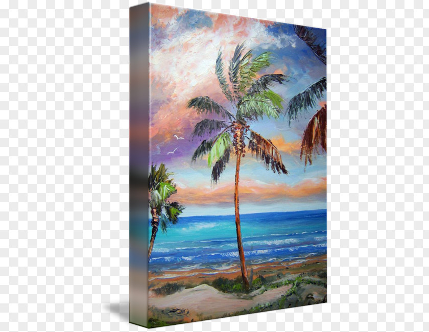 Palm Tree Island Painting Gallery Wrap Acrylic Paint Art Canvas PNG