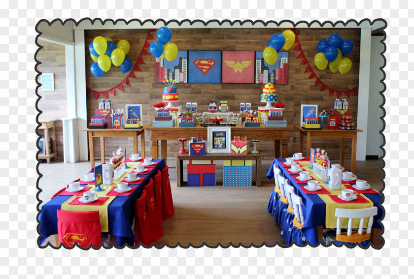 Superman Wonder Woman Birthday Cake Party PNG