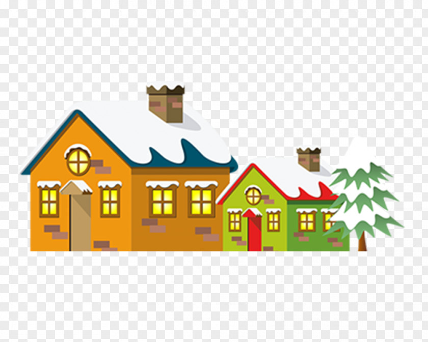 Winter House Christmas Tree Cartoon Yellow Snow PNG