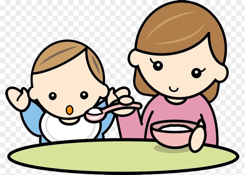 Cartoon Style, Mommy Feeds Baby Eating Drawing Infant Illustration PNG