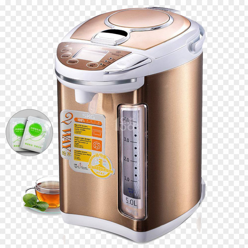 Monthly Pin Golden Cylinder Electric Kettle Small Appliance Electricity Stainless Steel PNG