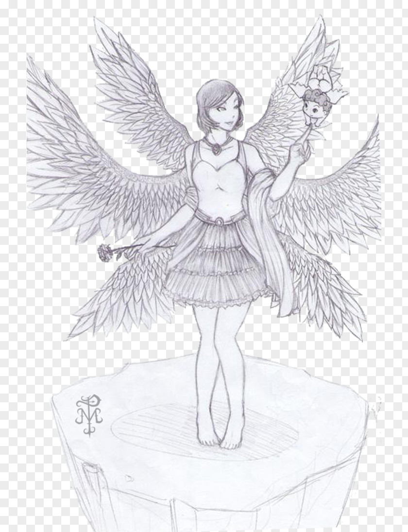 Winged Angel Drawing Seraph Line Art Sketch PNG