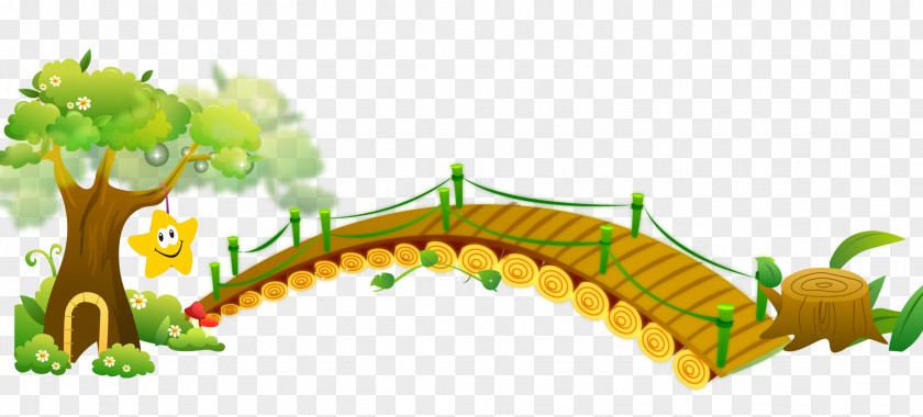 Cartoon Illustration Wooden Bridge And Trees PNG