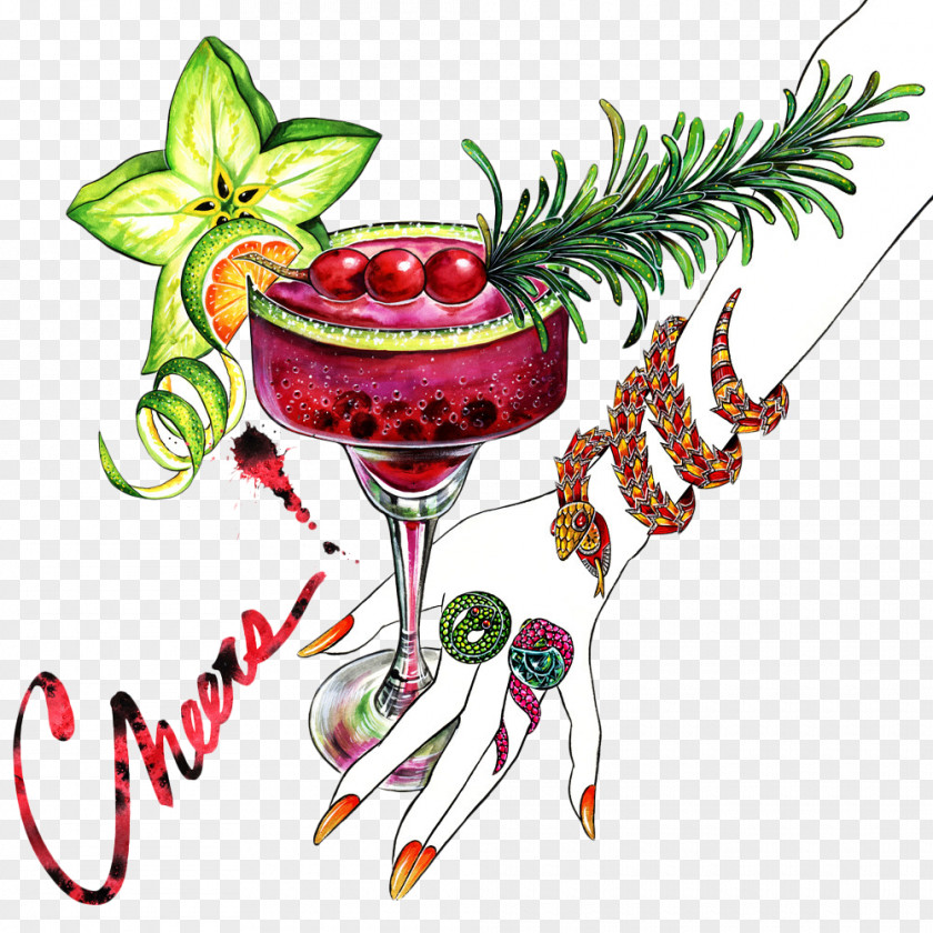 Hand-painted Watercolor Hand With Cocktail Drink Thai Tea Food Wine Glass Illustration PNG