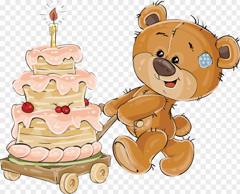 Teddy Bear PNG bear , The little pushing the cake, carrying cake illustration clipart PNG
