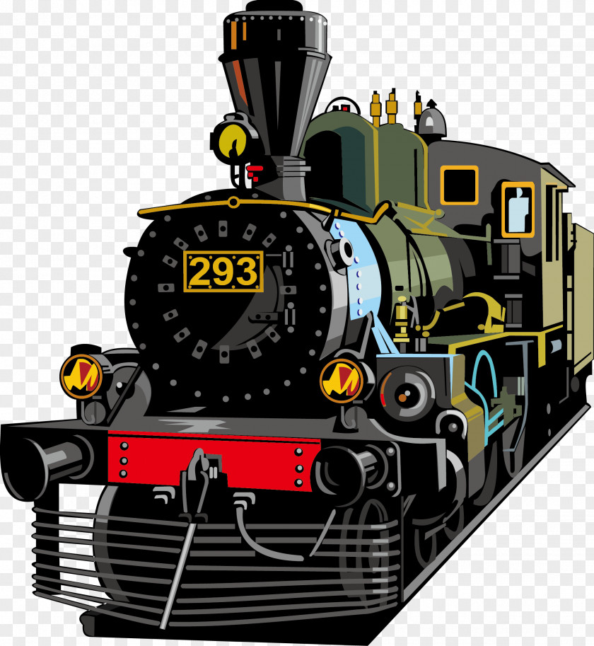 Hand Painted Retro Steam Train Head Rail Transport Locomotive PNG