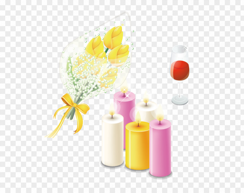 Valentine Candle Yellow Rose Wine Red Rosxe9 Valentines Day PNG