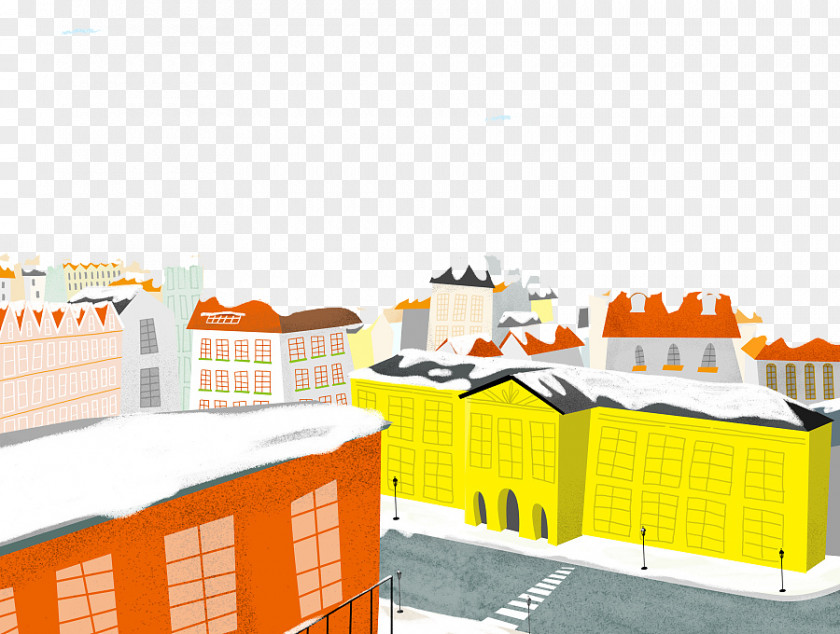 Cartoon Snowy City Streets Drawing PNG
