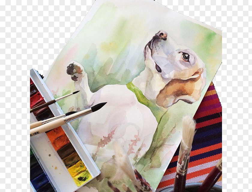 Dog On The Drawing Board Watercolor Painting Paintbrush Oil PNG
