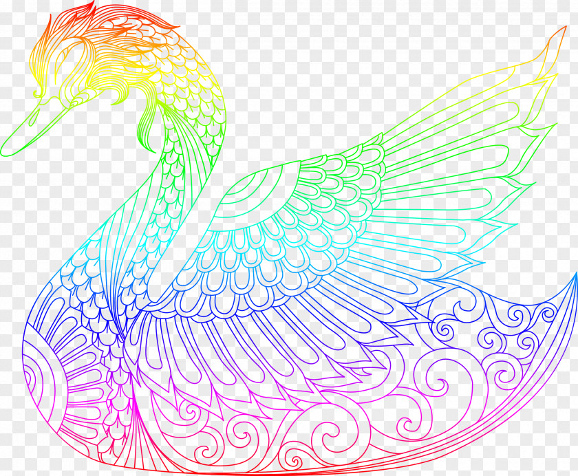 Vector Colorful Crane Material Koi Cygnini Goose Drawing Coloring Book PNG