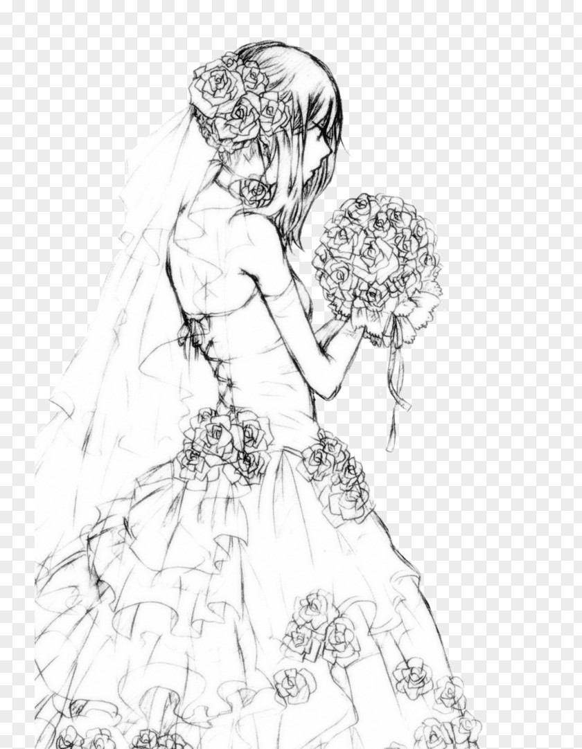 Bride Drawing Wedding Dress Sketch PNG