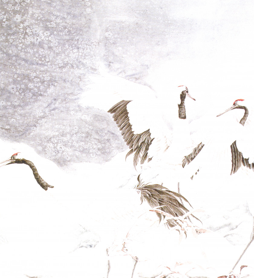 Crane Mural Production Di Bird Chinoiserie Wallpaper PNG