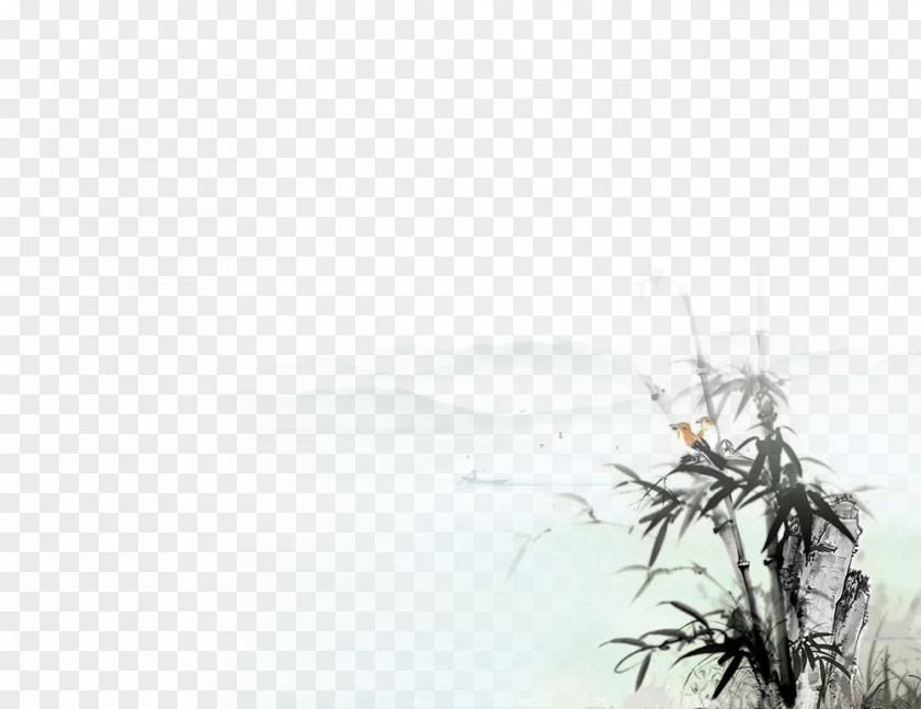 Water Bamboo Ink Landscape Computer File PNG