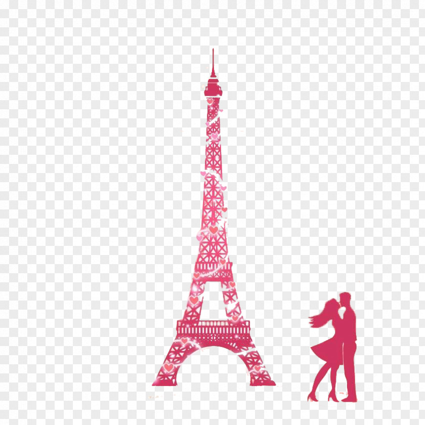 Paris Valentine's Day Romantic Silhouette Eiffel Tower Pink Wall Decal Wallpaper PNG