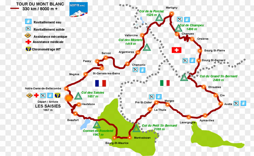 Cycling Tour Du Mont Blanc Montblanc Map PNG