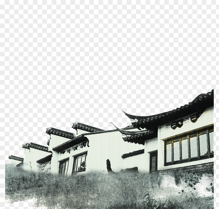 Houses China Chinoiserie Ink Wash Painting Architecture Download PNG