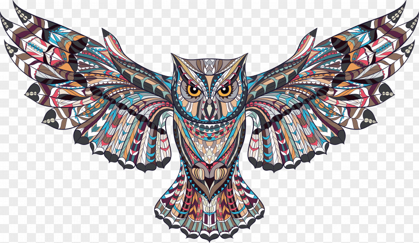 Hand-painted Complex Animals Owl Euclidean Vector Illustration PNG