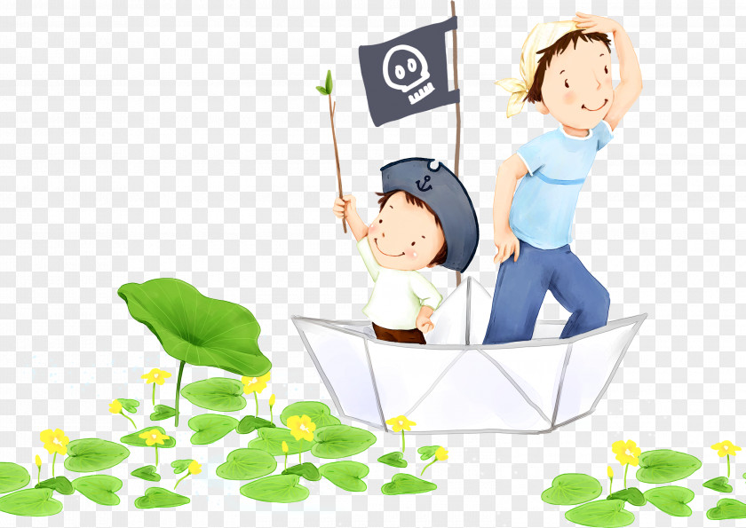 Paper Boat Cartoon Boy Fathers Day Child Illustration PNG