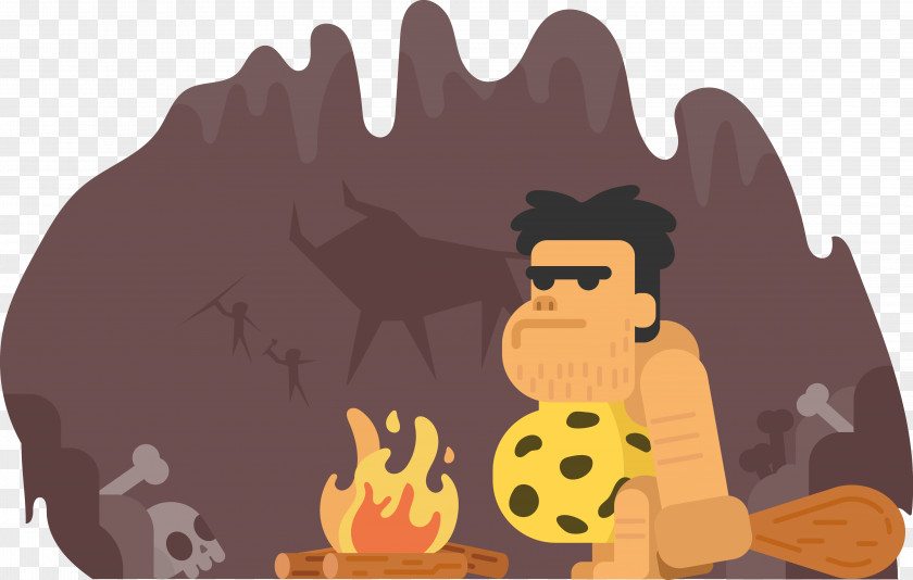 Cartoon Man Stone Age The Cave Boy Of Prehistory Neanderthal Caveman PNG