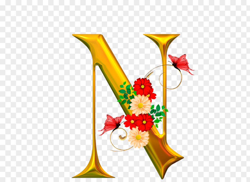 Butterfly Alphabet Letter Flower Font PNG