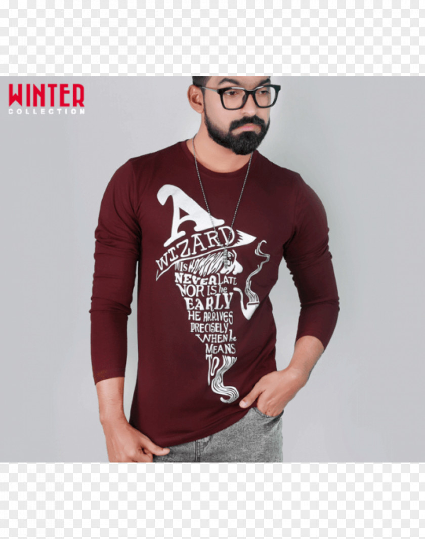 T-shirt Long-sleeved Beard Maroon PNG