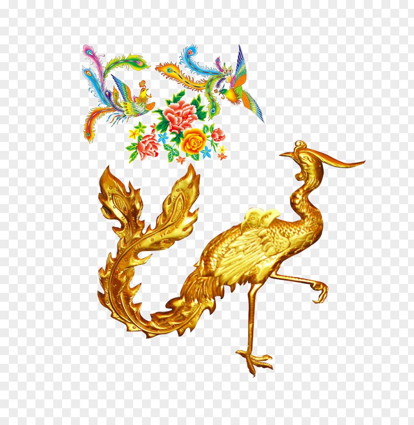 Traditional Elements Peacock Phoenix Fenghuang Download Gold Computer File PNG