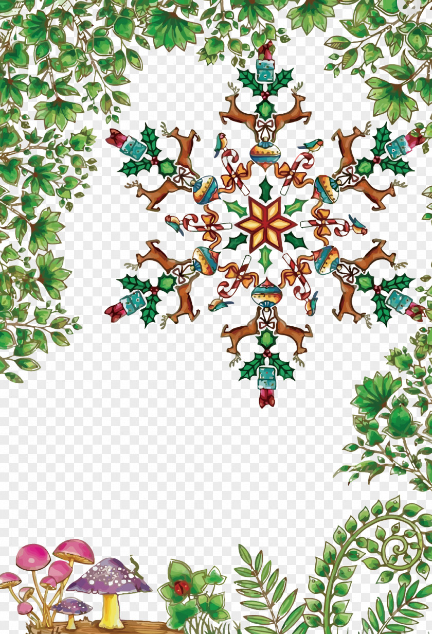 Vector Christmas Tree Leaves Snowflakes Ornament Snowflake PNG