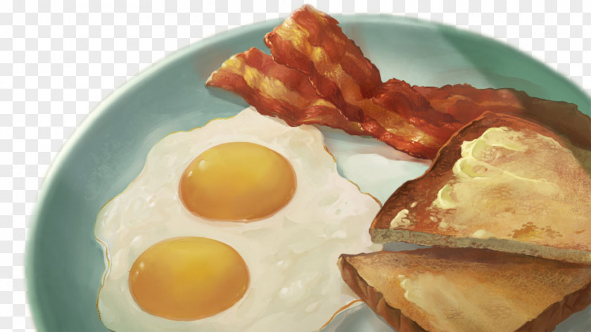 Containing Scrambled Eggs With Bacon And Toast For Breakfast Fried Egg Ham PNG