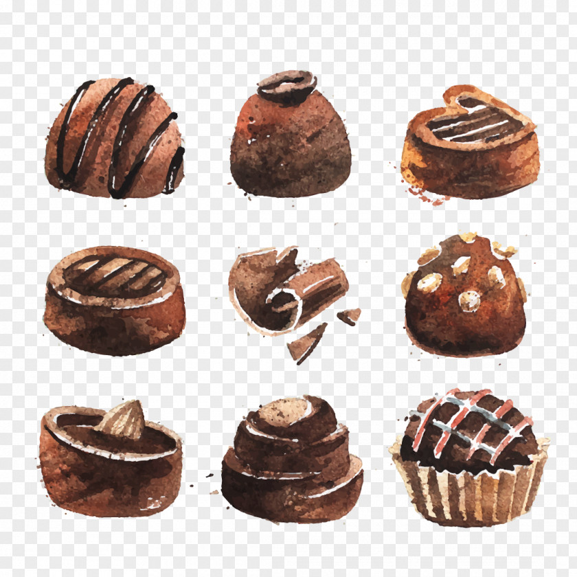 Carfts Watercolor Chocolate Cake Truffle Candy Cupcake PNG
