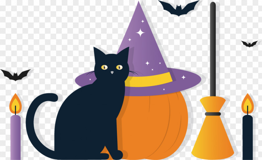 Halloween Cat Vector Elements Black Clip Art PNG
