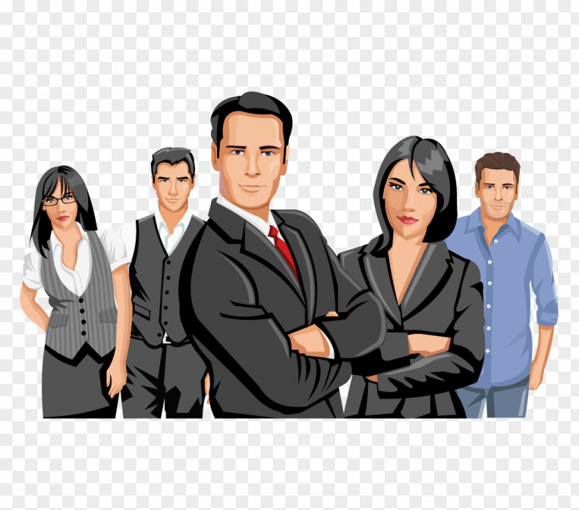 Business Team Free Buckle Material Businessperson Cartoon Illustration PNG