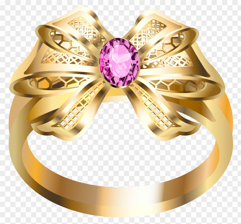 Gold Ring With Pink Diamond And Bow Clipart Earring Jewellery PNG