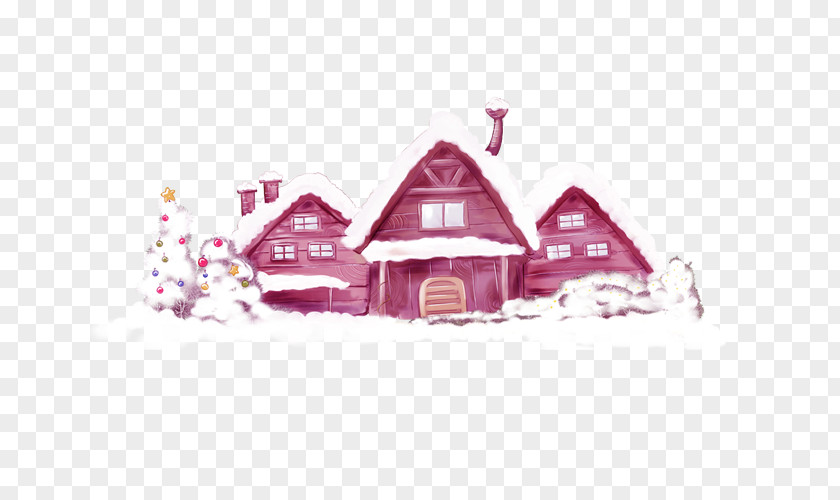 Purple House Drawing Painting Winter High-definition Television Wallpaper PNG