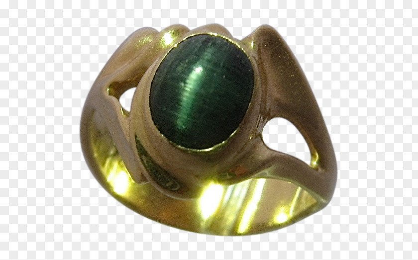 Emerald Indicolite Tourmaline Cat's Eye Ring PNG