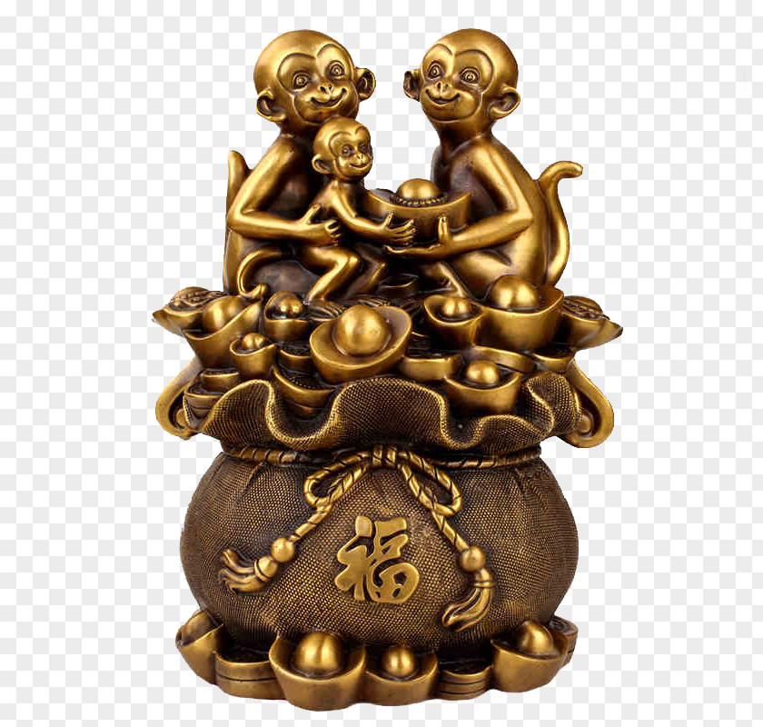 Monkey Fukubukuro Copper Ornaments Statue Brass PNG