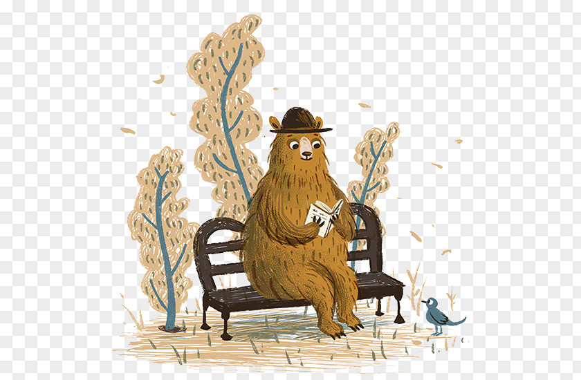 Cartoon Bear Reading Carving Animal PNG