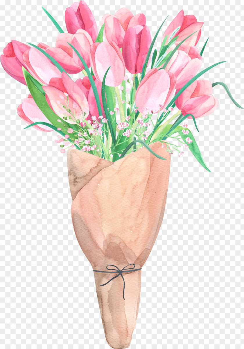 Wrapped Up Tulips Floral Design Watercolor Painting Tulip Clip Art PNG