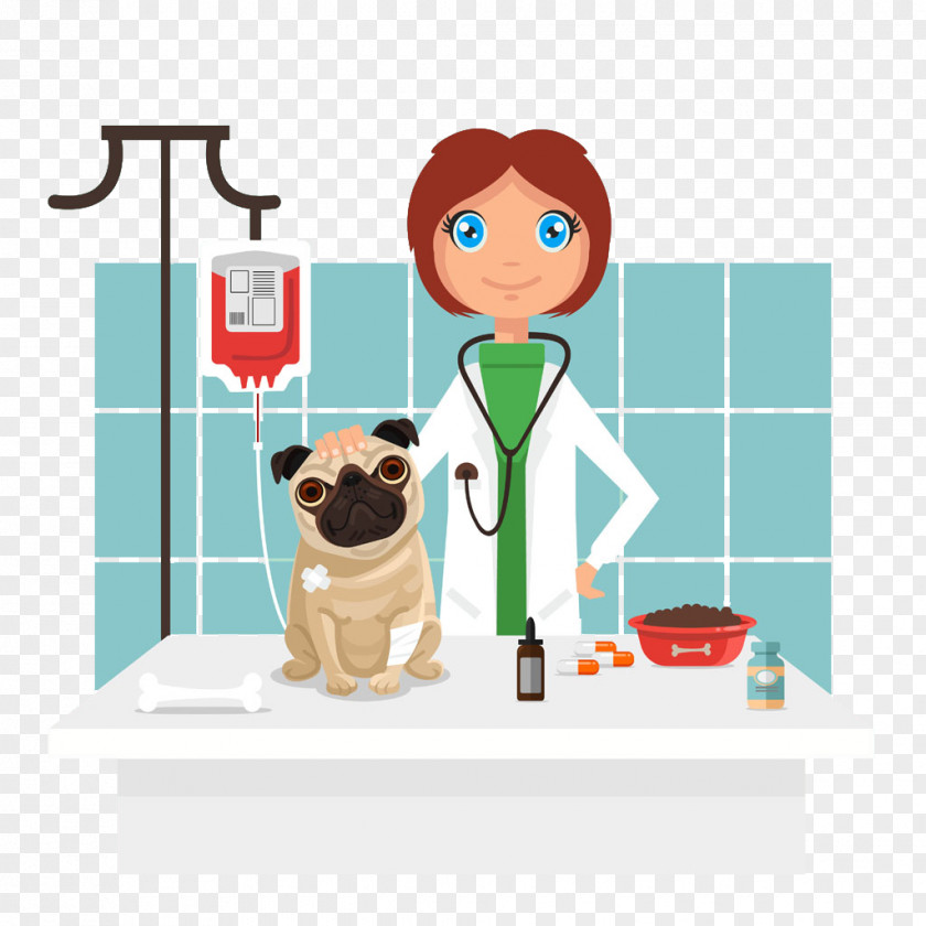 Cartoon Pet Dog And Doctor Veterinarian Clip Art PNG