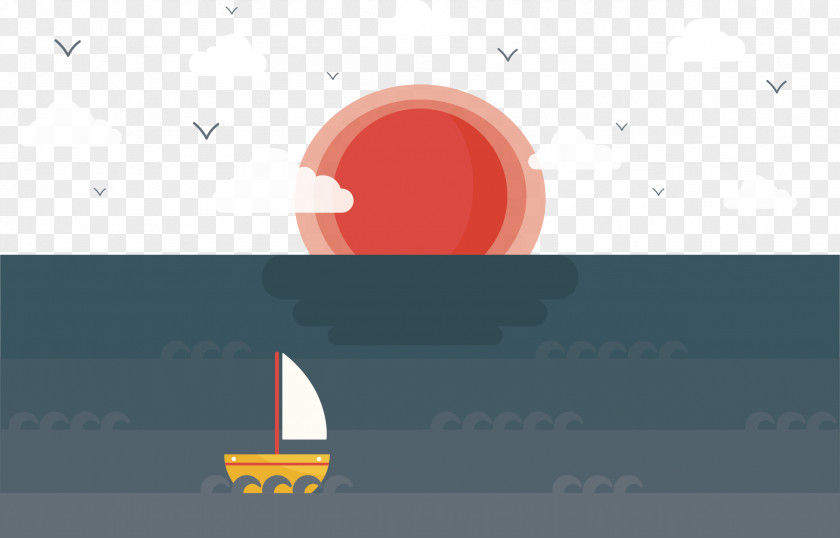 Vector Hand Painted Sailboat Sun PNG