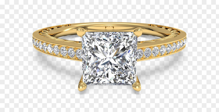 Gold Bracelet Princess Cut Diamond Engagement Ring PNG